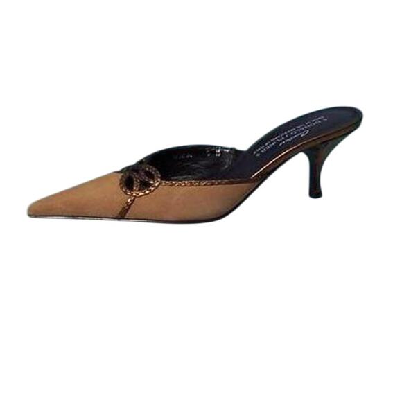 Donald Pliner Camel Brown Suede Leather Mule Shoe Peek A Boo Cut Out $235 NIB - Picture 4 of 4